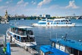 06/06/2020. Ukraine. Kiev. River tourist pleasure ship calls at the port