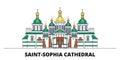 Ukraine, Kiev, Saint Sophia Cathedral flat landmarks vector illustration. Ukraine, Kiev, Saint Sophia Cathedral line