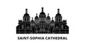 Ukraine, Kiev, Saint Sophia Cathedral flat travel skyline set. Ukraine, Kiev, Saint Sophia Cathedral black city vector