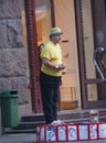 UKRAINE, KIEV - September 11,2013: Elderly clown entertains residents and tourists near the Independence Square