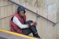 UKRAINE,KIEV-SEPTEMBER 24,2017: Homeless in the subway crossing. The problem of homeless people living on the streets. Royalty Free Stock Photo