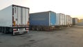 Ukraine, Kiev - September 8, 2019: Truck fleet with a trailer, parking on the territory of the logistics terminal