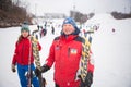 Ukraine, Kiev ski resort Protasov Yar January 25, 2015. The ski slope. Ski school Caucasian portrait man. Instructor. Trainer trai