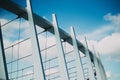 Ukraine, Kiev - 2019: Ukrainian Olympic Stadium in Europe, roof construction element and high clouds in the sky. Cityscape