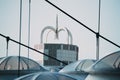 Ukraine, Kiev - 2019: Ukrainian Olympic Stadium in Europe, roof construction element and high clouds in the sky. Cityscape