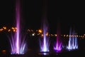 Ukraine. Kyiv - 05.06.2019 Amazing dancing fountain in the night illumination of rainbow color with colorful illuminations on the