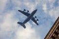 Ukraine, Kyiv - August 18, 2021: Antonov AN-70 military cargo aircraft. Large Ukrainian four-propeller-engine aircraft