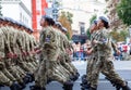 Ukraine, Kyiv - August 18, 2021: Military girls. Airborne forces. Ukrainian military. There is a detachment of rescuers