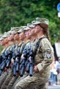 Ukraine, Kyiv - August 18, 2021: Military girls. Airborne forces. Ukrainian military. There is a detachment of rescuers