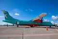 Ukraine, Kyiv - August 13, 2020: a passenger plane at the Boryspil airport. Ukrainian aircraft UR-RWA Windrose AIRLINES. Runway.