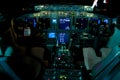 Ukraine, Kiev - December 29, 2020: Airplane cockpit aircraft - UR-SQE. Boeing 737-75C. Plane instrument panel. Pilot