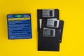 Ukraine, Kyiv - February 7, 2021: SONY Floppy disk 3.5 inch. The diskettes 3 2 are a technology icons of de decade of 80s. Retro,