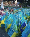 Ukraine, Kyiv: Flags of Ukraine in the center of Kyiv in memory of the fallen defenders of Ukraine