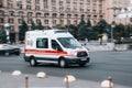 Ukraine, Kyiv - 2 June 2021: Ambulance Medical Rescue Ford Econoline car moving on the street. Editorial