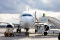 Ukraine, Kyiv - March 19, 2021: Plane at the airport on the apron. Boeing 737-800 UR-UBA Passenger aircraft. Refueling