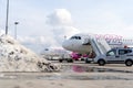Ukraine, Kyiv - March 19, 2021: WIZZ air Airline plane on the airport apron. Passenger aircraft wizzair. Airport in
