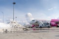 Ukraine, Kyiv - March 19, 2021: WIZZ air Airline plane on the airport apron. Passenger aircraft wizzair. Airport in