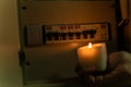 UKRAINE, Kyiv - OCT 15, 2022: Electricity wax blackout candle ukraine war off home electric, from, dark technology