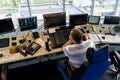 Ukraine, Kyiv - October 10, 2020: The air traffic controller at the airport manages the takeoff and landing of aircraft. Control Royalty Free Stock Photo