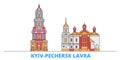 Ukraine, Kyiv, Pechersk Lavra line cityscape, flat vector. Travel city landmark, oultine illustration, line world icons