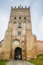 Ukraine. Lutsk - AUGUST 23, 2020. Famous castle in Lutsk over cloudy sky. One of the defensive wall of a medieval castle. Main