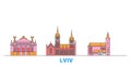 Ukraine, Lviv line cityscape, flat vector. Travel city landmark, oultine illustration, line world icons