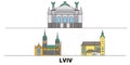 Ukraine, Lviv flat landmarks vector illustration. Ukraine, Lviv line city with famous travel sights, skyline, design.
