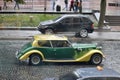 Ukraine, Lviv - July 15, 2013: Vintage retro car rides through the city center