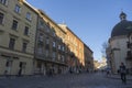 UKRAINE, LVIV, NOVEMBER 25, 2020: Lviv city view of the old street panorama. Quarantine time. Royalty Free Stock Photo