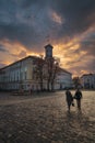 Ukraine lviv sunset time walking people silhouette Royalty Free Stock Photo