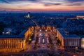 Kyiv Kiev Ukraine Maidan Nezalezhnosti Independence Square. aerial drone video footage. evening illumination fountains and ar