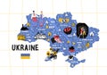 Ukraine map hand drawn vector illustration flag Royalty Free Stock Photo