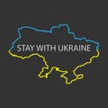Ukraine Map. Stay with Ukraine text. World Map International vector template. Ukraine map with thin blue and yellow outline Royalty Free Stock Photo