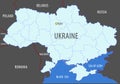 Ukraine. Map of the territory of the Ukrainian state with the designation of its state borders and the boundaries of its
