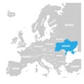 Ukraine marked by blue in grey political map of Europe. Vector illustration