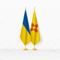 Ukraine and New Mexico flags on flag stand, illustration for diplomacy and other meeting between Ukraine and New Mexico