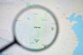 UKRAINE, ODESSA - APRIL 25, 2019: China on google maps through magnifying glass.