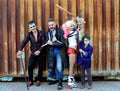 UKRAINE, ODESSA - August 13, 2016: Cosplayers in Harley Quinn costume, in Joker and Boomerang costumes Royalty Free Stock Photo