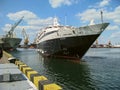 Ukraine, Odessa, Commercial Seaport, September 04, 2011. Ocean Liner Le Levant Approaches the Eighteenth Berth of the Sea Port and Royalty Free Stock Photo