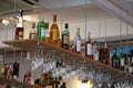 Bottles with various alcoholic drinks in the restaurant bar