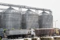 Ukraine, Odessa region - August 22, 2020: Silo tank, tower for storage of agricultural products, industrial plant for the