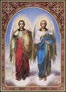 UKRAINE, ODESSA REGION, VILLAGE PETRODOLINSKOE Ã¢â¬â JUNE, 22, 2017: Orthodox icon of the Holy Archangels Michael and Gabriel