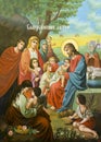 UKRAINE, ODESSA REGION, VILLAGE PETRODOLINSKOE Ã¢â¬â JUNE, 25, 2011: Orthodox painting Jesus Christ blesses children