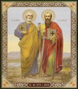 UKRAINE, ODESSA REGION, VILLAGE PETRODOLINSKOE Ã¢â¬â SEPTEMBER, 09, 2020: Orthodox icon Saints Peter and Paul