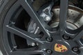 Ukraine, Odessa September 8 - 2021: Detail of the original front brake system of a luxury sports car Porsche 718 Boxter