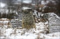 11.23.2014. Ukraine. An old Jewish cemetery. Ancient tombstones with inscriptions in Yiddish sticking out of the earth. Royalty Free Stock Photo