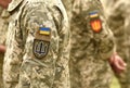 Ukraine patch flag on army uniform. Ukraine military uniform. Uk