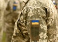 Ukraine patch flag on army uniform. Ukraine military uniform. Uk