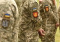 Ukraine patch flag on army uniform. Ukraine military uniform. Uk