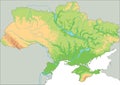 High detailed Ukraine physical map.